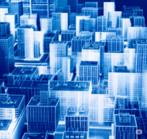 Blurred cityscape, representing investment uncertainty.
