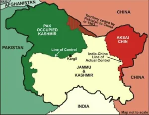 A detailed map illustrating the complex Kashmir conflict, including the Line of Control.